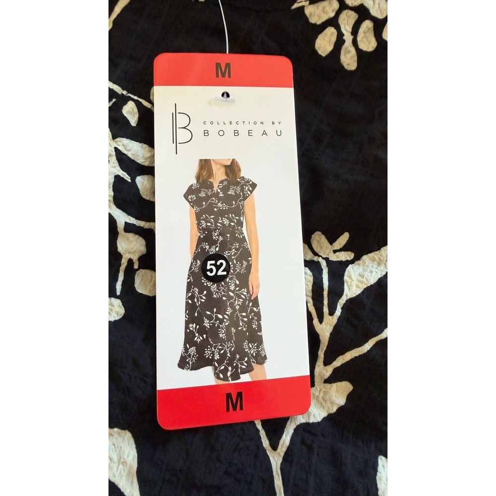 Bobeau Dress Womens Medium Black Floral Flutter Sleeve Midi Boho Wrap Dress